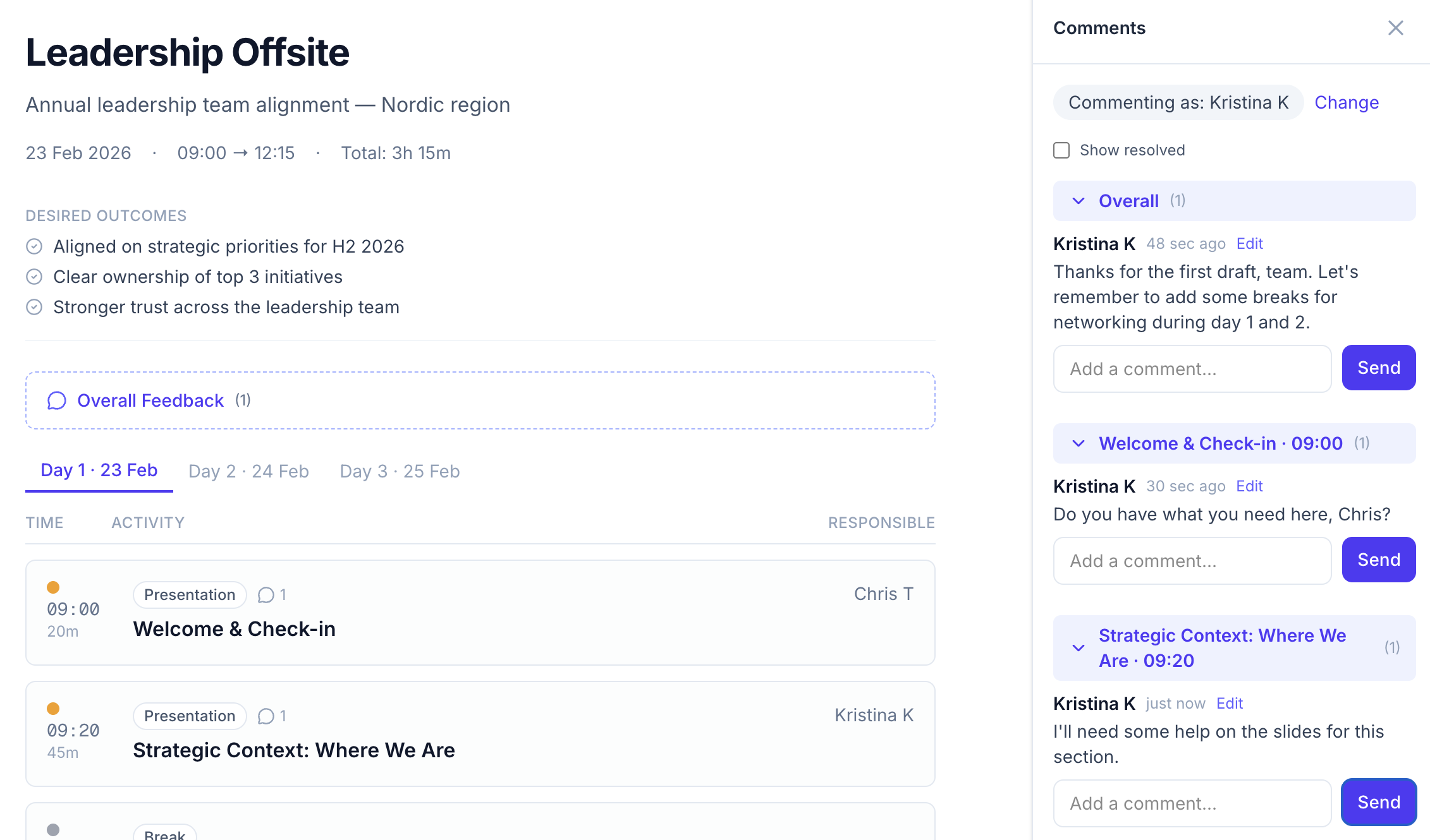 Feedback and editing