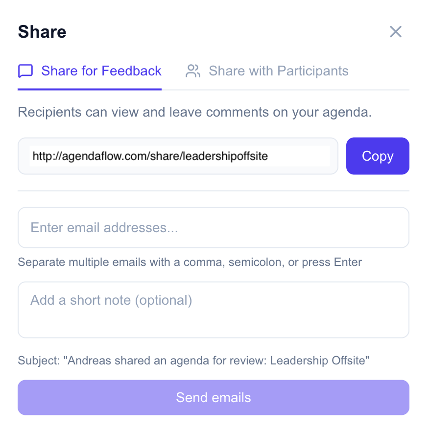Share agenda with participants